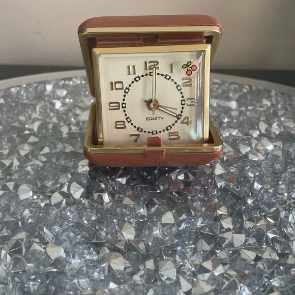 Vintage old Taiwan Equity Folding Travel Alarm Clock Illuminated Hands Wind Up - Picture 3 of 13